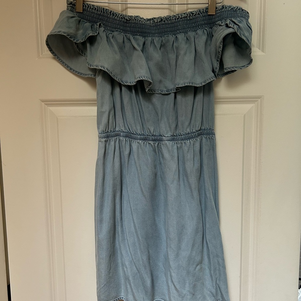 Off-the-shoulder mini jean dress